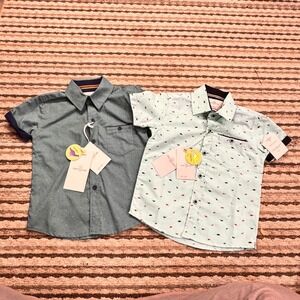 NWT Craft+Flow Toddler 3T Short Sleeve Button Up Shirts 2 Pack Dinos Arrows